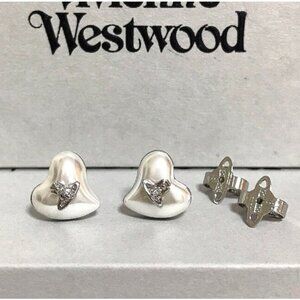 Vivienne Westwood Heart Pearl Earrings Orb Silver Jewelry with drawstring